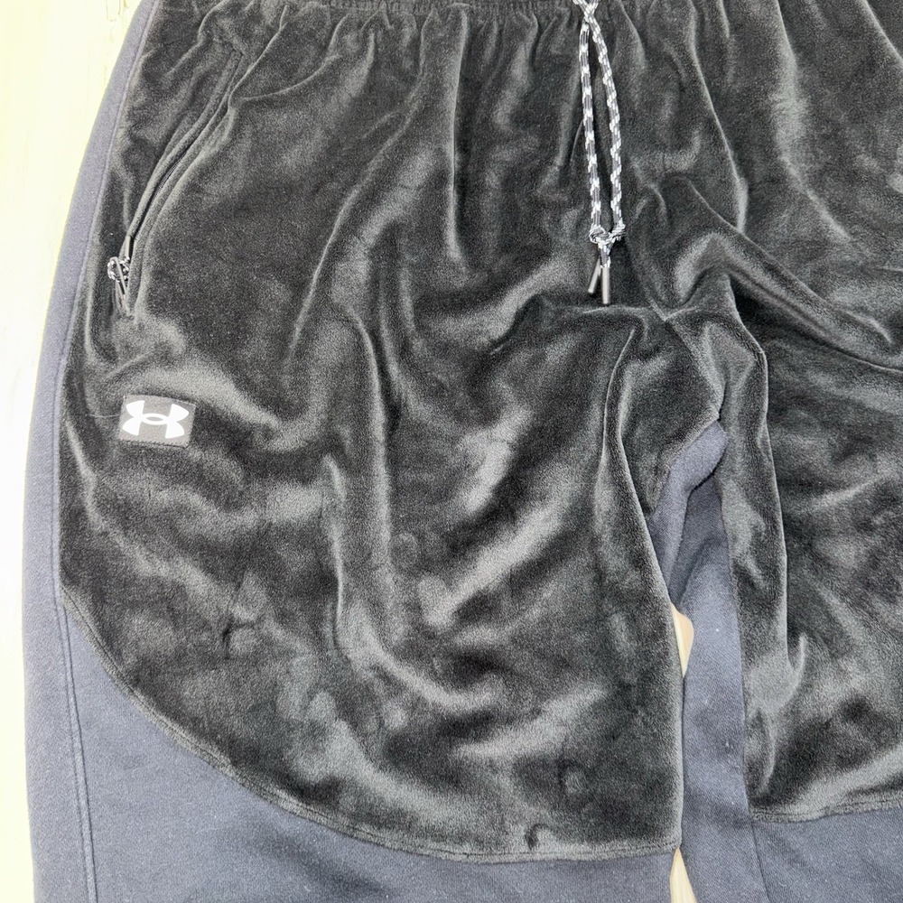 Under Armour Mens Loose Jogger Fleece Black Size 2XL Drawstring Velvet Plush - Picture 4 of 8